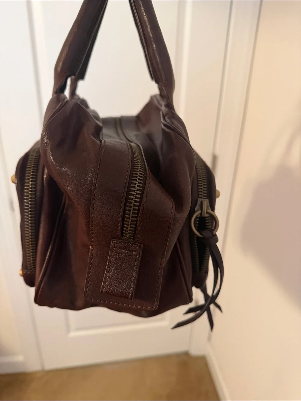 Authentic Chloe Brown Leather Studded Satchel Handbag